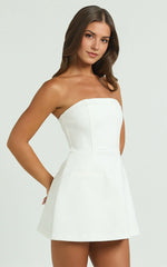 Benson Playsuit – Strapless Fit & Flare Romper in Crisp White