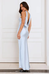 Precious Pearl Satin Maxi Dress Blue