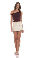 Overlap Button Denim Skirt in Cream