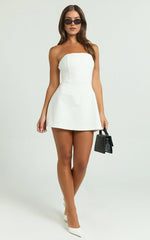 Benson Playsuit – Strapless Fit & Flare Romper in Crisp White