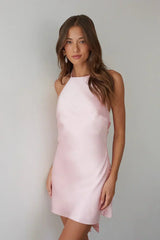 Arella Halter Coquette Satin Mini Dress