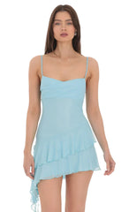 Mesh Tassel Dress in Light Blue