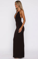 Cute Without Apology Halter Maxi Dress Chocolate