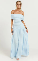 Off The Shoulder Maxi Shift Dress in Soft Blue