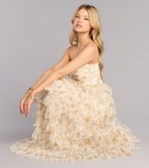 Milena Floral Mesh Ruffle A-Line Gown