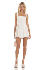 Back Bow Fit and Flare Dress in White