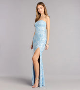 Isabel Sequin Floral Strapless Formal Dress