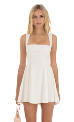 Back Bow Fit and Flare Dress in White