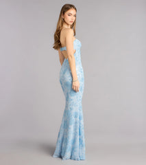 Isabel Sequin Floral Strapless Formal Dress