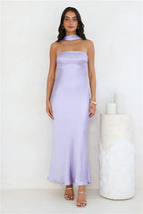 Precious Pearl Satin Maxi Dress Lilac