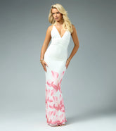 Mara Floral Print Beaded Sequin Mermaid Dress