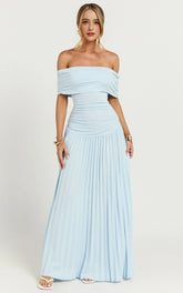 Off The Shoulder Maxi Shift Dress in Soft Blue