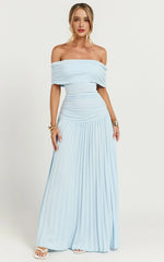 Off The Shoulder Maxi Shift Dress in Soft Blue