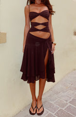 Dancing In Greece Midi Dress Chocolate