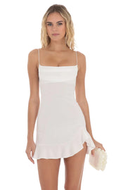 Ruffled Slit Dress in White