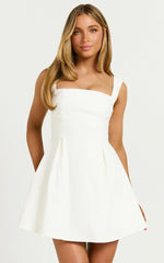 Ida Mini Dress - Wide Strap Straight Neck Bow Back Dress in White