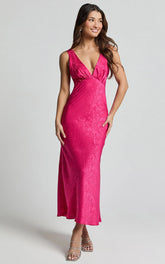 Cohen Midi Dress – Textured Satin Mid-Length Dress in Blush Pink