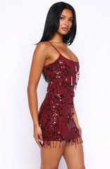 Decadent Daze Beaded Mini Dress Burgundy