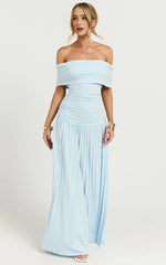 Off The Shoulder Maxi Shift Dress in Soft Blue