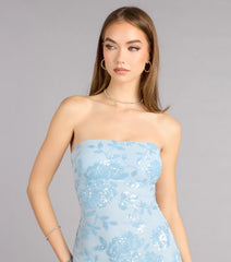 Isabel Sequin Floral Strapless Formal Dress