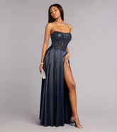 Magnolia Satin Corset Slit Formal Dress