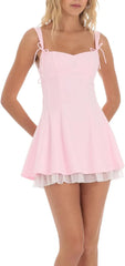 Double Bows Satin Ruffle Dress in Pink