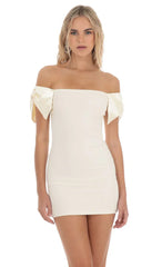 Off Shoulder Bow Sleeves Dress in Ivory