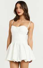 Textured Drop Waist Bubble Hem Mini Dress in Off White