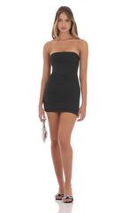 Mesh Strapless Coset Dress in Black