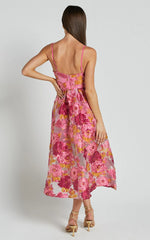 A-Line Corset Detail Midi Dress in Light Pink