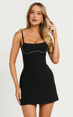 Sleeveless Bust Detail A-Line Mini Dress in Black