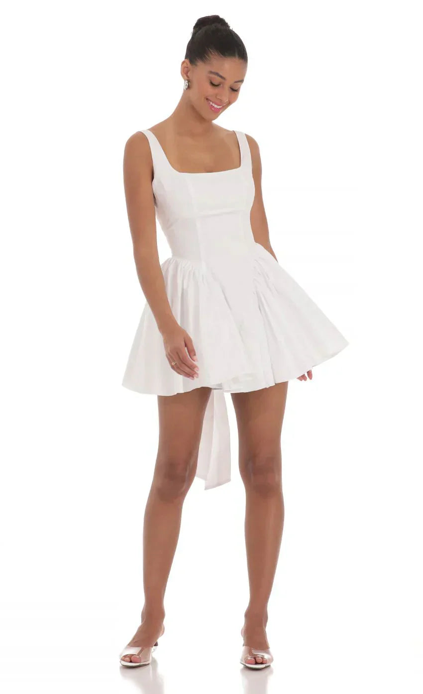 Open Back Flare Dress in White