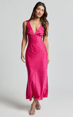 Cohen Midi Dress – Textured Satin Mid-Length Dress in Blush Pink