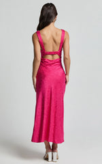 Cohen Midi Dress – Textured Satin Mid-Length Dress in Blush Pink