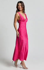 Cohen Midi Dress – Textured Satin Mid-Length Dress in Blush Pink