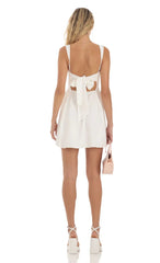 Back Bow Fit and Flare Dress in White