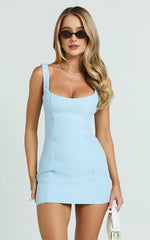 Aretha Mini Dress – Structured Corset Panel Dress in Vibrant Blue
