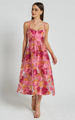 A-Line Corset Detail Midi Dress in Light Pink