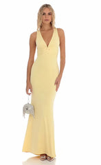 Front Twist V-Neck Maxi Dress in Yellow