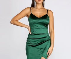 Radiating Ruched Satin Mini Dress