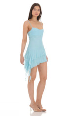 Mesh Tassel Dress in Light Blue