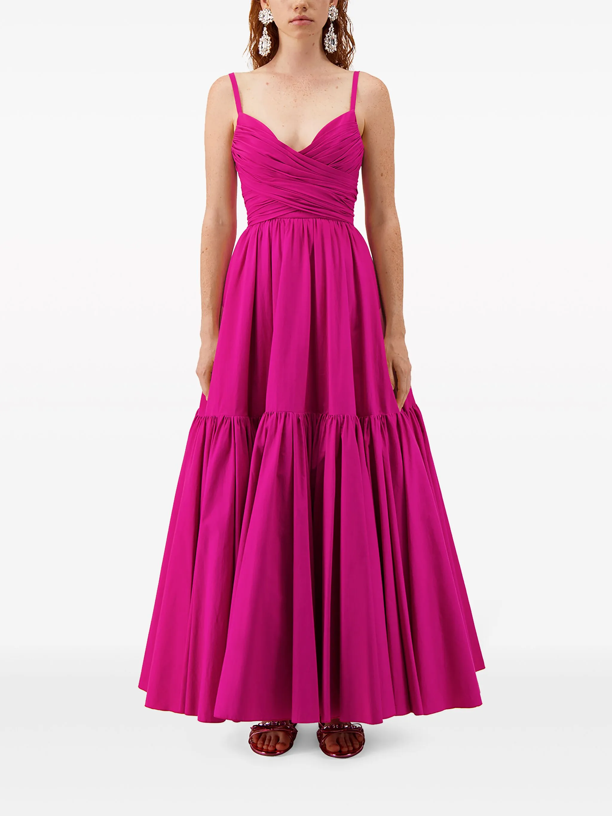 Gathered-Detail Flared Maxi Dress