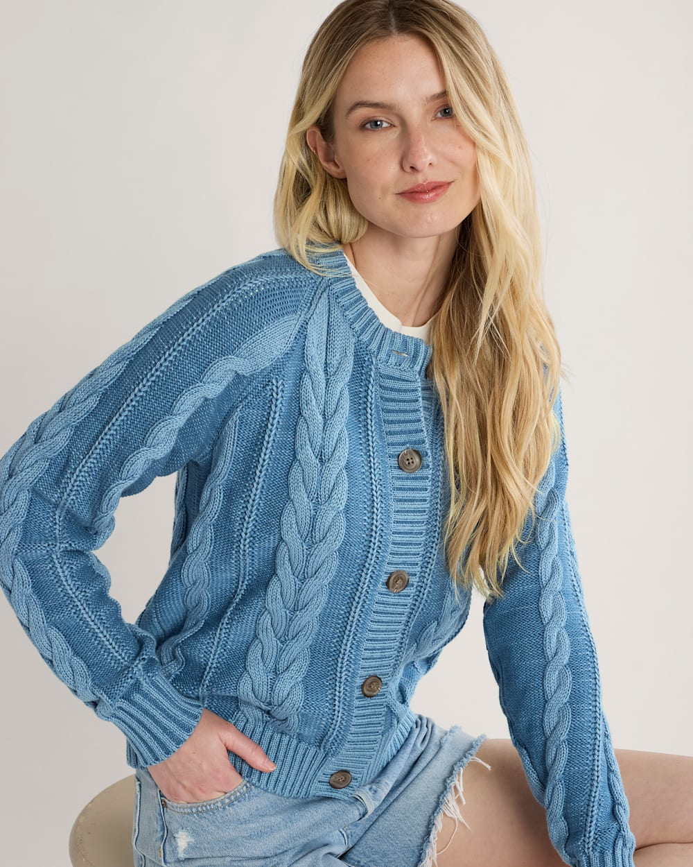 WOMEN'S COTTON CABLE CARDIGAN