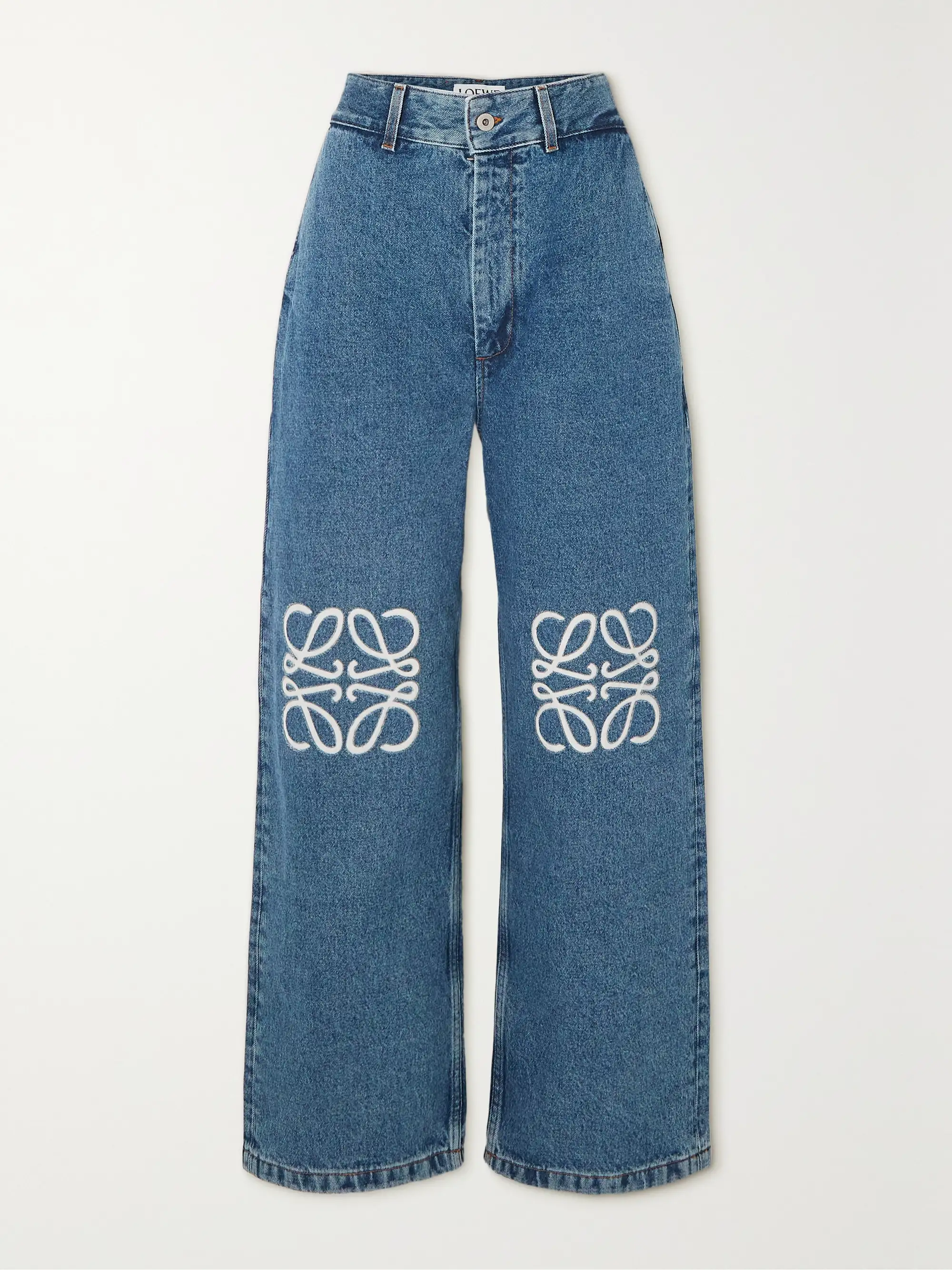 Anagram appliqued high-rise wide-leg jeans
