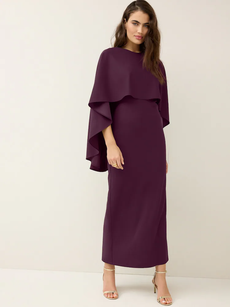 Burgundy Red Cape Maxi Dress