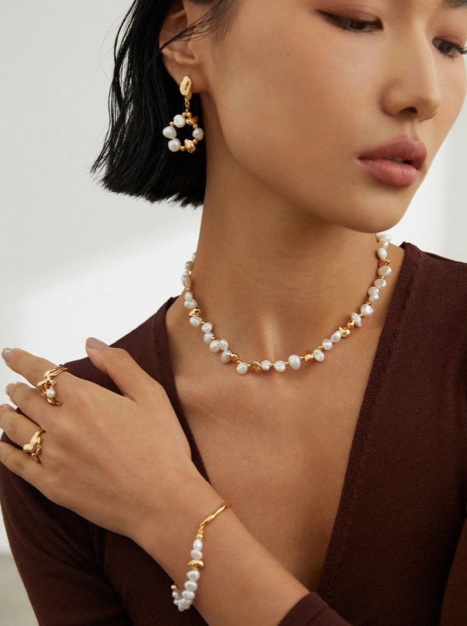 Sterling silver pearl necklace D0292