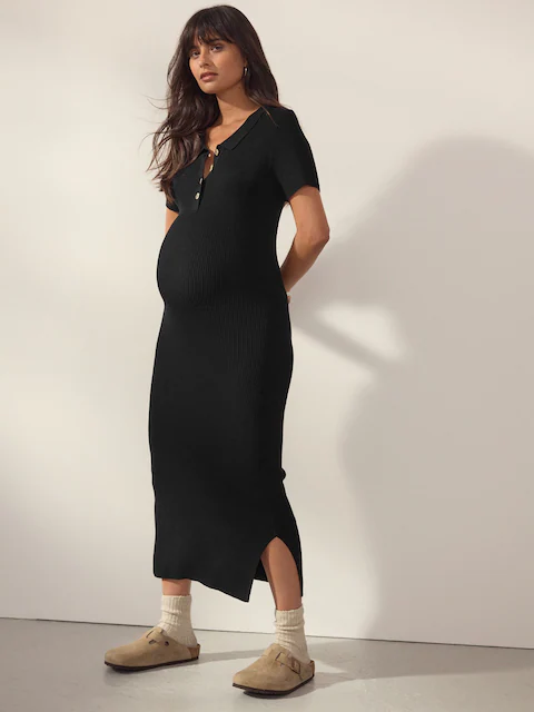 Black Maternity Collared Dress